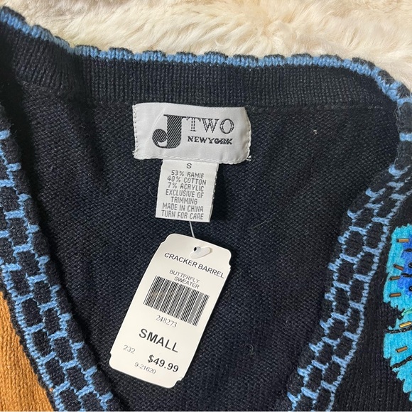 Vintage J Two New York Embroidered Beaded Butterfly Button Down Sweater Cardigan - Picture 3 of 5